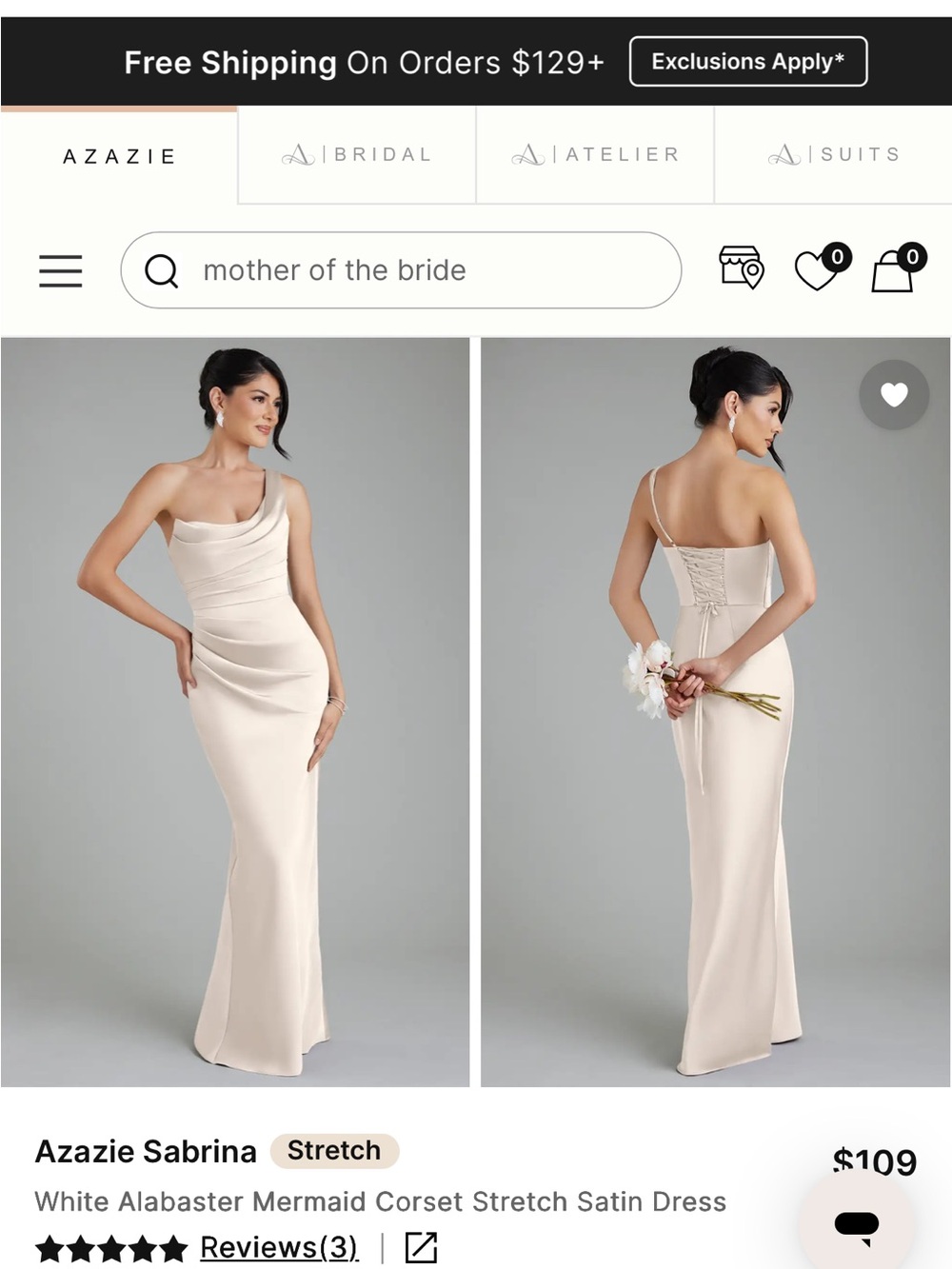 Azazie One-Shoulder Satin Gown in Alabaster